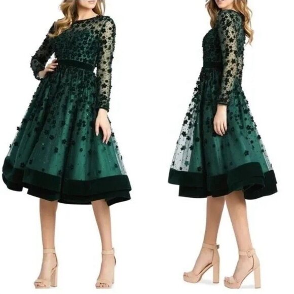 Mac Duggal Dresses & Skirts - NWT Mac Duggal Floral Appliqué Tea Cokctail Dress 67007 EMARALD SZ 16‎